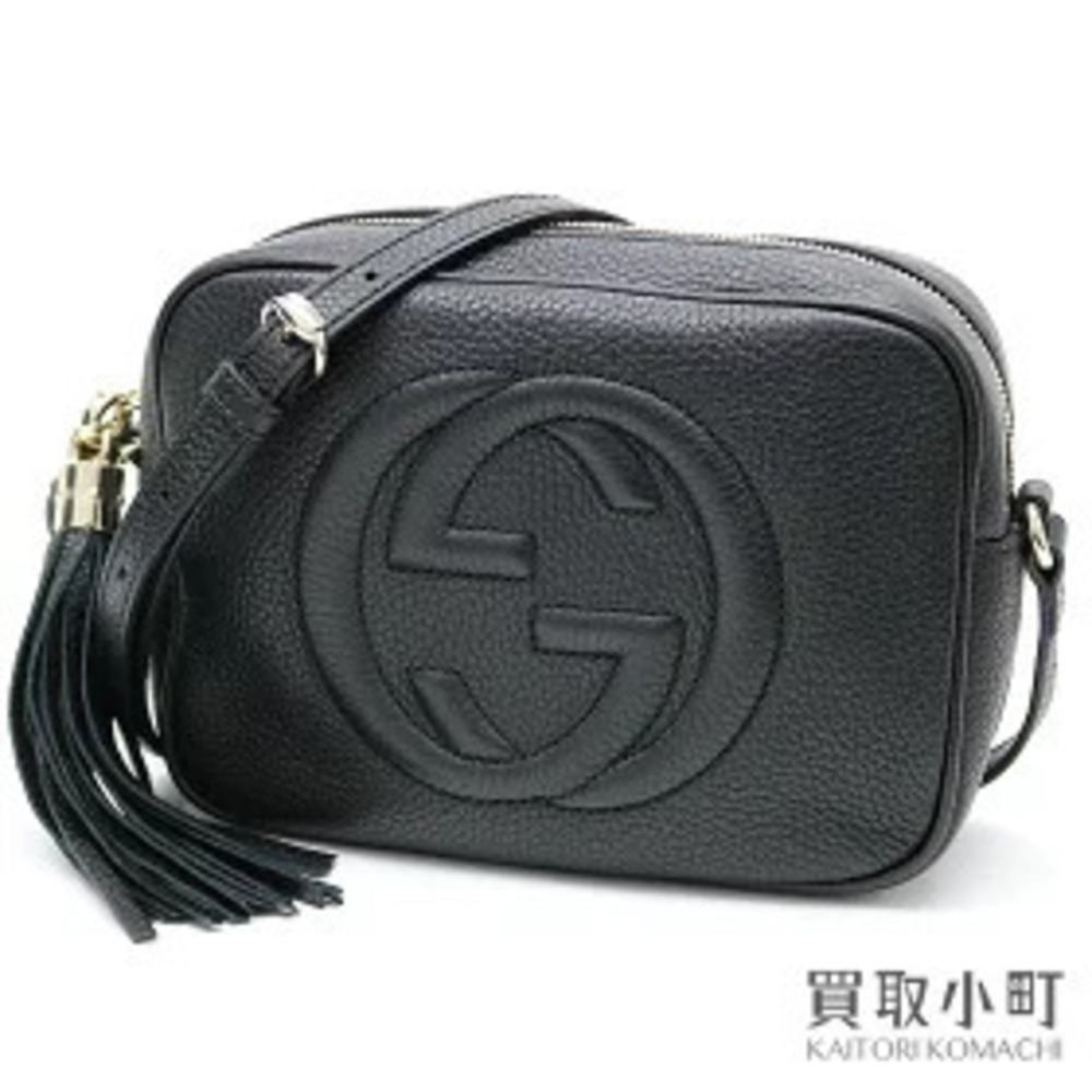 Gucci Soho Leather Disco Bag Black Tassel Charm Interlocking GG Stitch